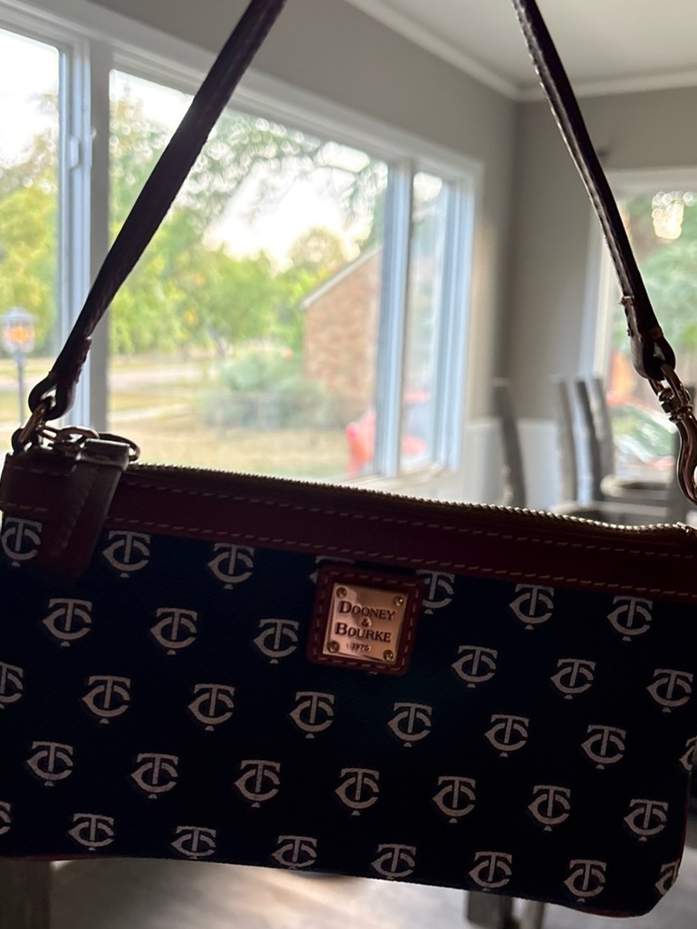 Dooney & Bourke Navy and Brown Logo Wristlet